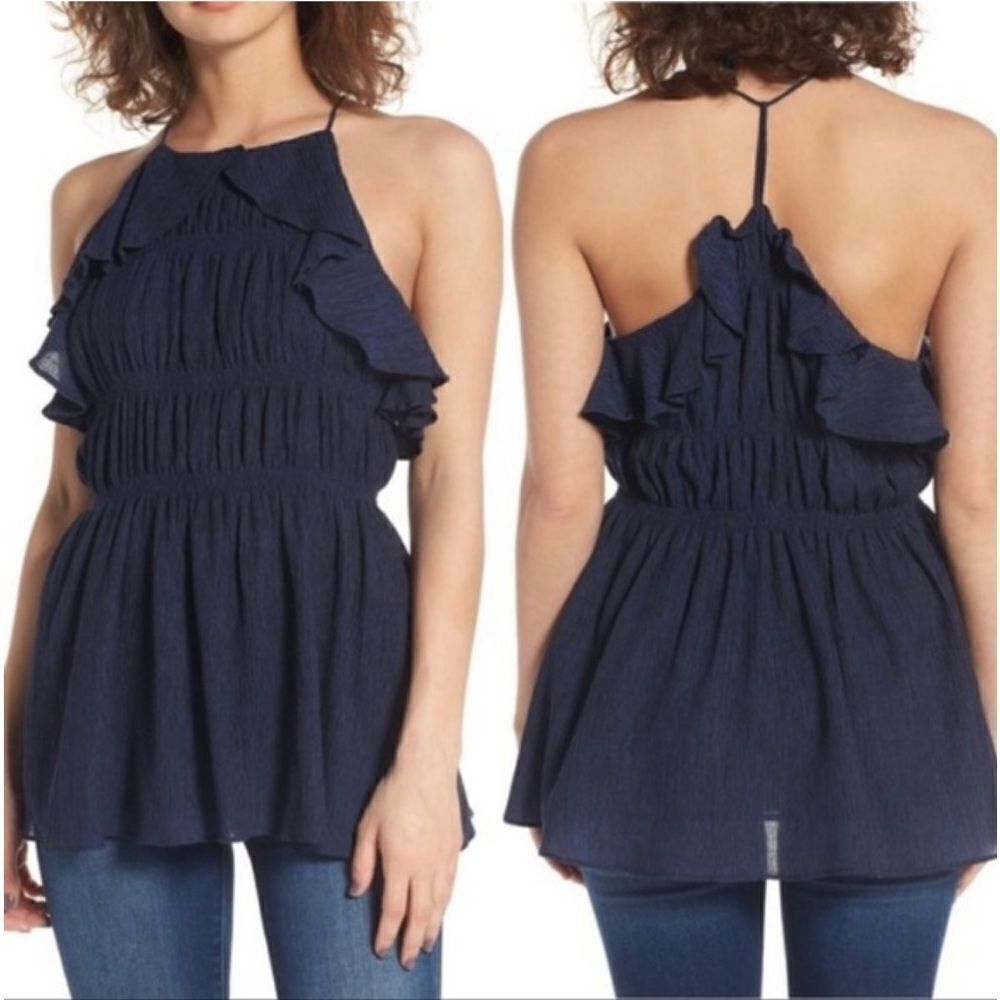 NWT Moon River Navy Blue T-Back Halter Tank Top Size: L
